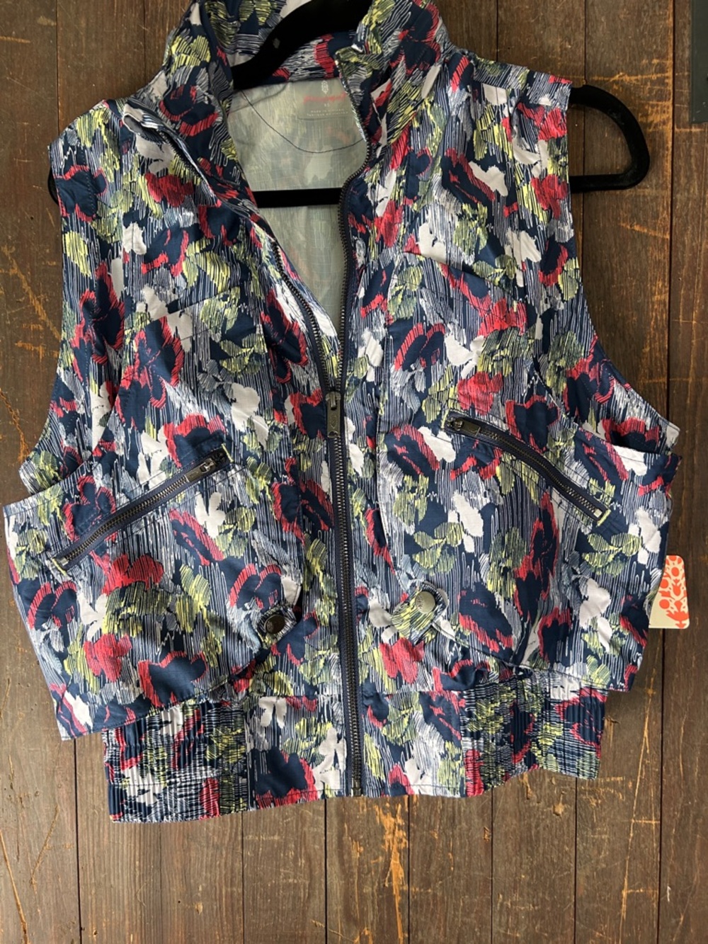 FP Movement by Free People Navy, Red, White & Olive Floral Print Quilted Vest